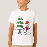 Snowman met Snowy Pine Tree