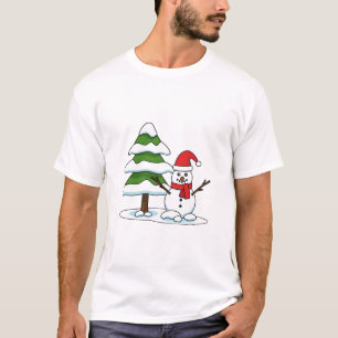 Snowman met Snowy Pine Tree T-shirt