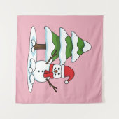 Snowman met Snowy Pine Tree Wandkleed (Voorkant (horizontaal))