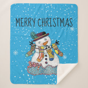 Snowman met Stockings Fleece Sherpa Blanket Deken