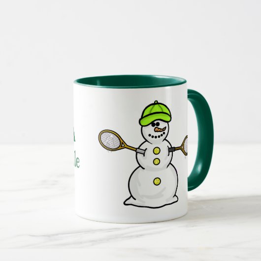 Snowman met Tennis Rackets-kerstMok Mok (Voorkant rechts)