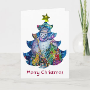 SNOWMAN MET TOYS EN CHRISTMAS TREE FEESTDAGEN KAART