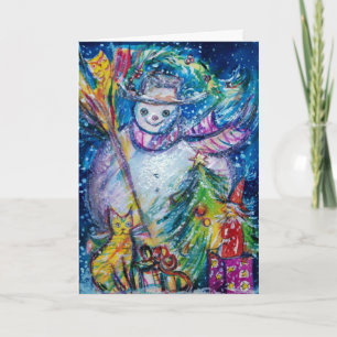 SNOWMAN MET TOYS, wit blauw geel Feestdagen Kaart