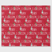 Snowman met vrolijk kerstfeest en boom in Snowflak Cadeaupapier (Vlak)