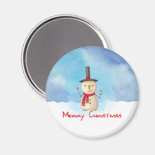 Snowman met vrolijk kerstfeest en glimlachen magneet (Voorkant / Achterkant)