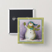Snowman met Winter Mittens Vierkante Button 5,1 Cm (Voorkant /achterkant)