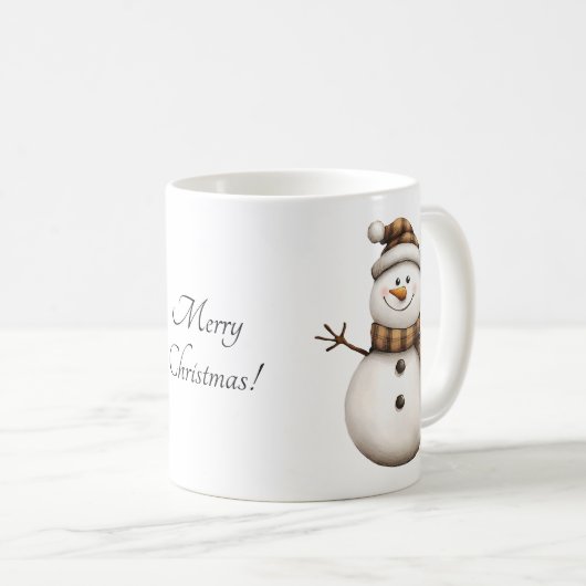 Snowman mignon dans la Mug de café Brown à l'Écarf (Devant droit)