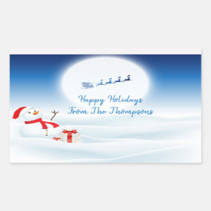 Snowman mignon et Sticker rectangulaire Père Noël