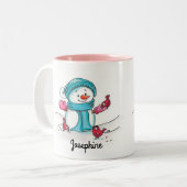 Snowman Mok, Roze - Gerda Steiner Tweekleurige Koffiemok (Voorkant links)