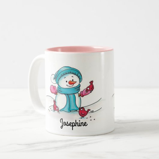 Snowman Mok, Roze - Gerda Steiner Tweekleurige Koffiemok (Voorkant links)