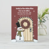 Snowman Moving Announcement Card Feestdagenkaart (Staand voorkant)