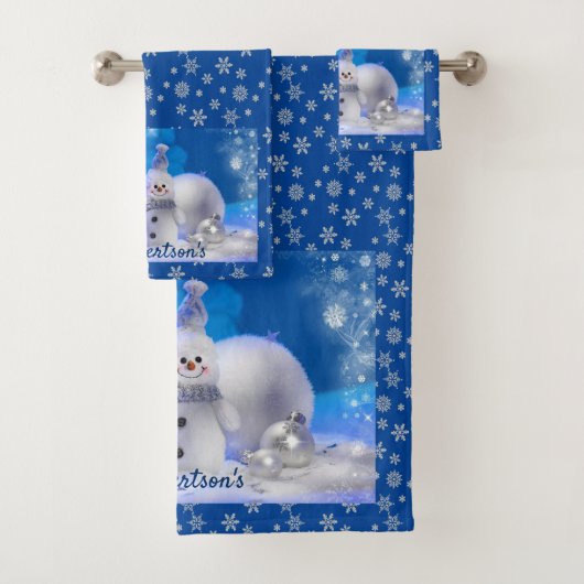 Snowman on Blue Personnaliser Nom Salle de bain (En situation)
