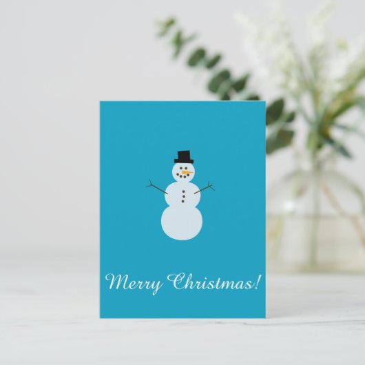 Snowman op Blauwe Achtergrond. Gelukkig kerstfeest Briefkaart (Staand voorkant)