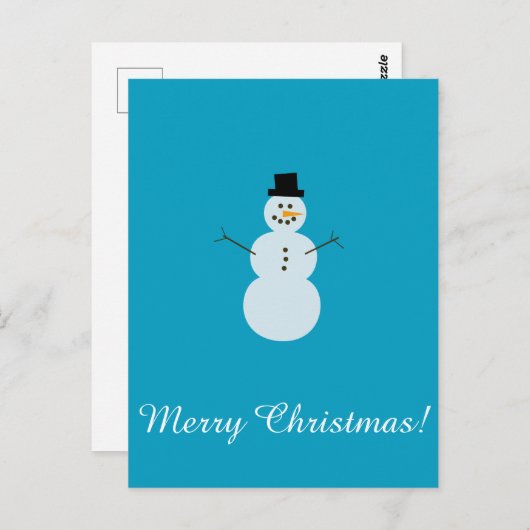 Snowman op Blauwe Achtergrond. Gelukkig kerstfeest Briefkaart (Voorkant / Achterkant)