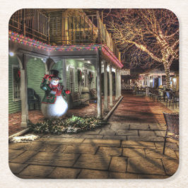Snowman op de Porch in Winter Wonder Land Vierkante Kartonnen Onderzetter