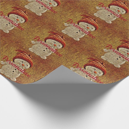 Snowman op een mooie rustige winter in burlap cadeaupapier (Hoek)