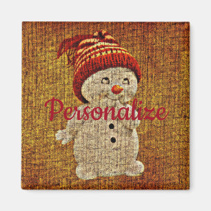 Snowman op een mooie rustige winter in burlap magneet