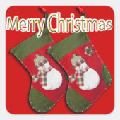 Snowman op kerstmis met roodbruin vierkante sticker (Voorkant)
