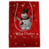 Snowman over rode achtergrond medium cadeauzakje (Voorkant)