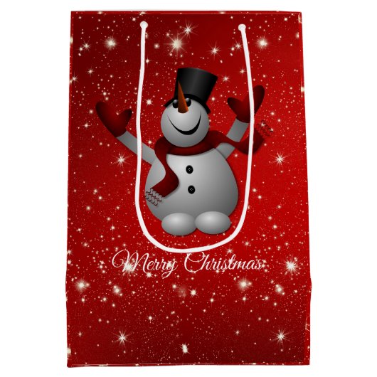 Snowman over rode achtergrond medium cadeauzakje (Achterkant)