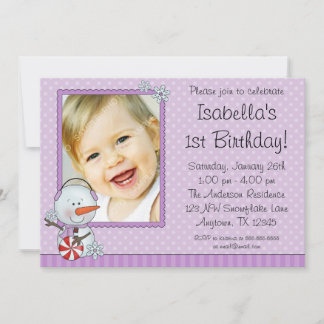 Snowman Paars Winter Foto van Birthday Kaart