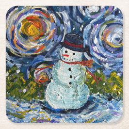 Snowman Paper Coaster Set Vierkante Kartonnen Onderzetter