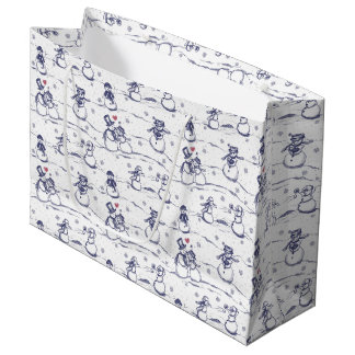 Snowman parade toile - blauw groot cadeauzakje
