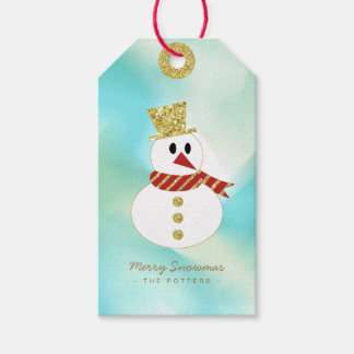 Snowman | Pastel Groen Gradiënt & Goud Cadeaulabel