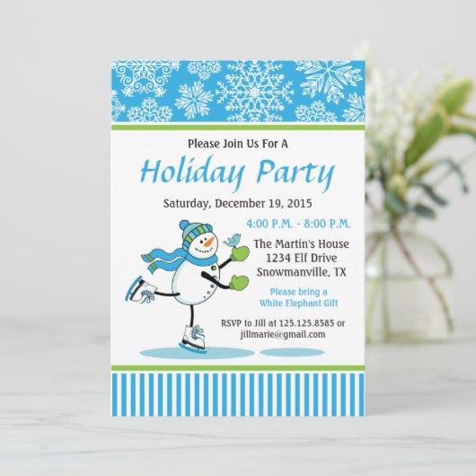Snowman Patinage Fête Invitation (Debout devant)