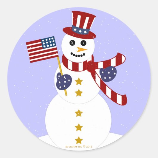 Snowman patriotique américain avec Stickers ronds  (Devant)