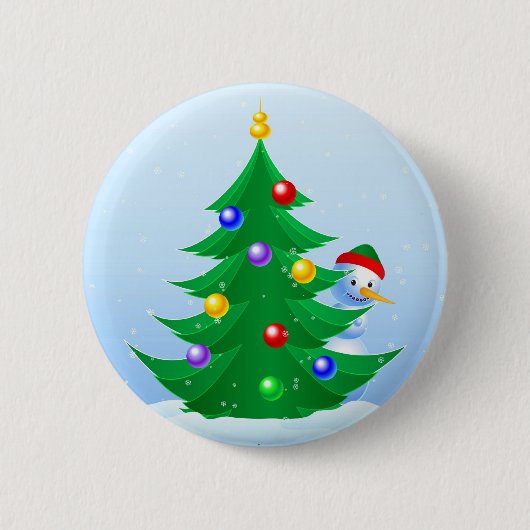 Snowman Peeking Ronde Button 5,7 Cm (Voorkant)