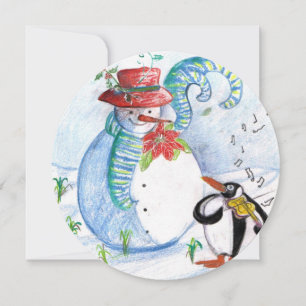 SNOWMAN, PENGUIN'S WINTER SERENADE HOLIDAY PARTY KAART