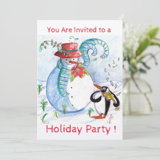 SNOWMAN, PENGUIN'S WINTER SERENADE HOLIDAY PARTY KAART (Staand voorkant)