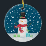 Snowman Photo ornement en céramique de Noël<br><div class="desc">Joli ornement de Noël de bonhomme de neige. Un ornement de vacances amusant pour Noël. Personnalisez-le pour votre sapin de Noël ! Conçu pour vous par Blackberry Boulevard.</div>