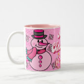 snowman pink, merry chrisnas tweekleurige koffiemok (Links)