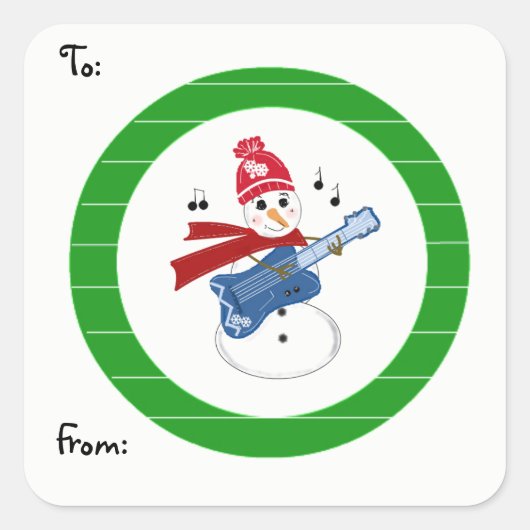 Snowman Play Rock Guitar Vierkante Sticker (Voorkant)