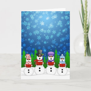 Snowman Quartet Caroler Singing Snowy Night Poster Feestdagen Kaart