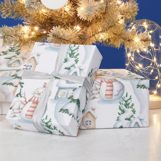 Snowman Rabbit Tree Snow House Kerstmis Cadeaupapier (Feestdagen)