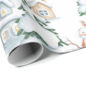 Snowman Rabbit Tree Snow House Kerstmis Cadeaupapier (Rol Hoek)
