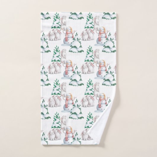 Snowman Rabbits Trees Snow Waterverf Kerstmis Bad Handdoek (Handdoek)