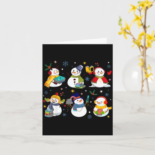 Snowman Reading Books Teacher Christmas Librarian Kaart (Gele Bloem)