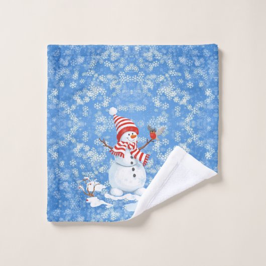 Snowman & Red Bird Kerstgast Bathroom Bath T Bad Handdoek (Wasdoekje)