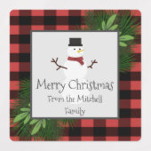 Snowman Red Buffalo Plaid Baking Étiquettes (Design 2)