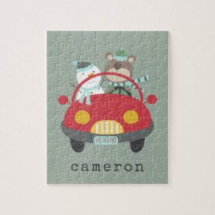 Snowman Red Car (geschikt voor kerstmis Beer) Legpuzzel