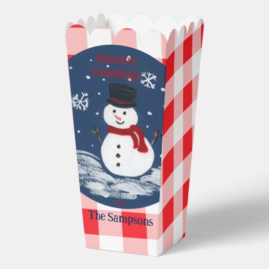 Snowman Red Check PERSONALISEREN Cookie Popcorn Bo Bedankdoosjes (Voorkant)