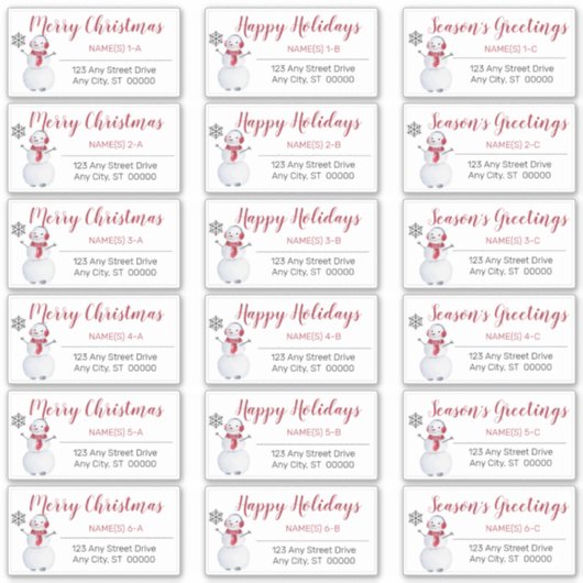 Snowman Red | Grijze kerstAdresetiketten Sticker (Voorkant)