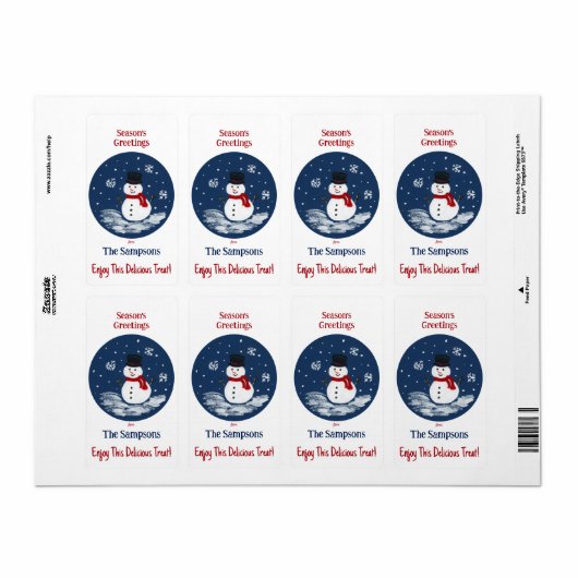 Snowman Red PERSONALISEREN rechthoekig Etiket (Full Sheet)