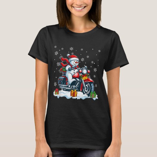 Snowman Riding Motorcycle Christmas Biker Funny Te T-shirt (Voorkant)