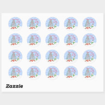 Snowman Robins Sticker Classic Round