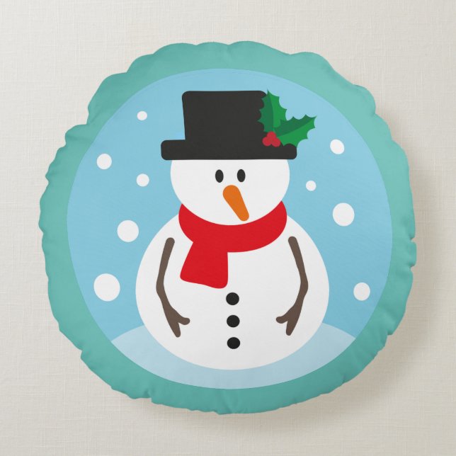 Snowman Rond Kussen (Voorkant)